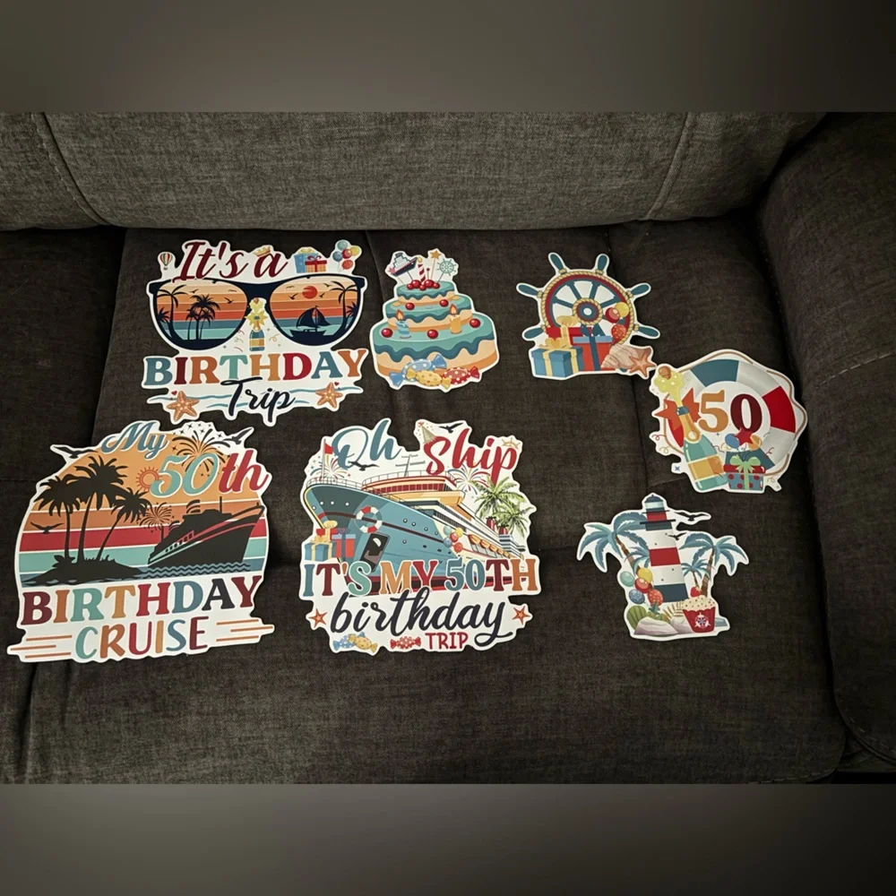 50th Birthday Cruise Sticker Set - Tropical Multi-Color